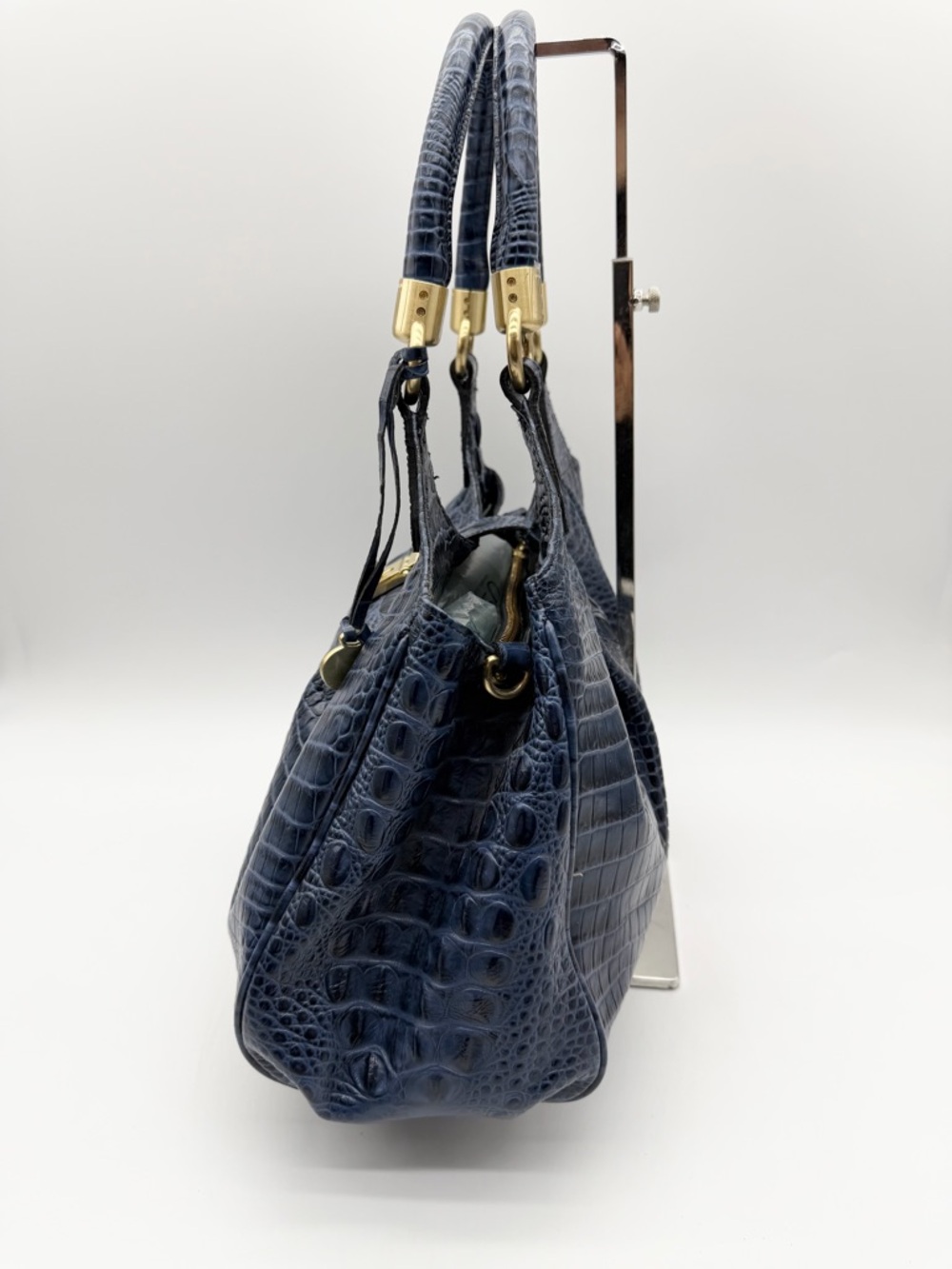 VTG Brahmin Melbourne Celia Crocs Embossed Leather Shoulder Bag Satchel Blue - Picture 5 of 14
